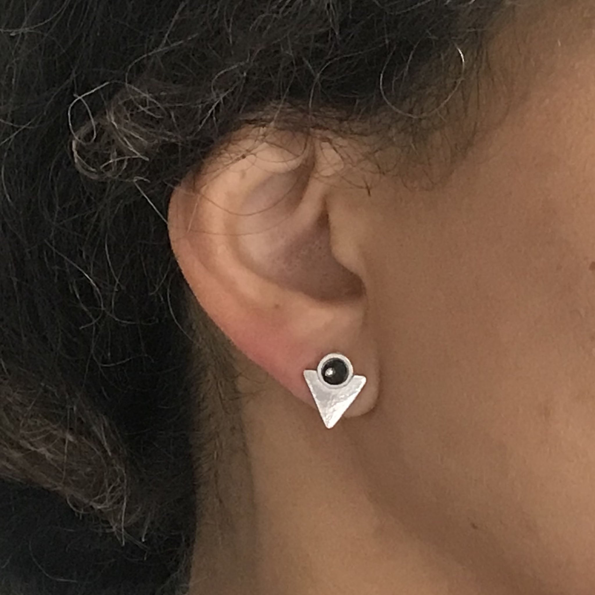 Triangle Earrings in Silver with Glass Bead